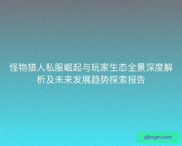 怪物猎人私服崛起与玩家生态全景深度解析及未来发展趋势探索报告